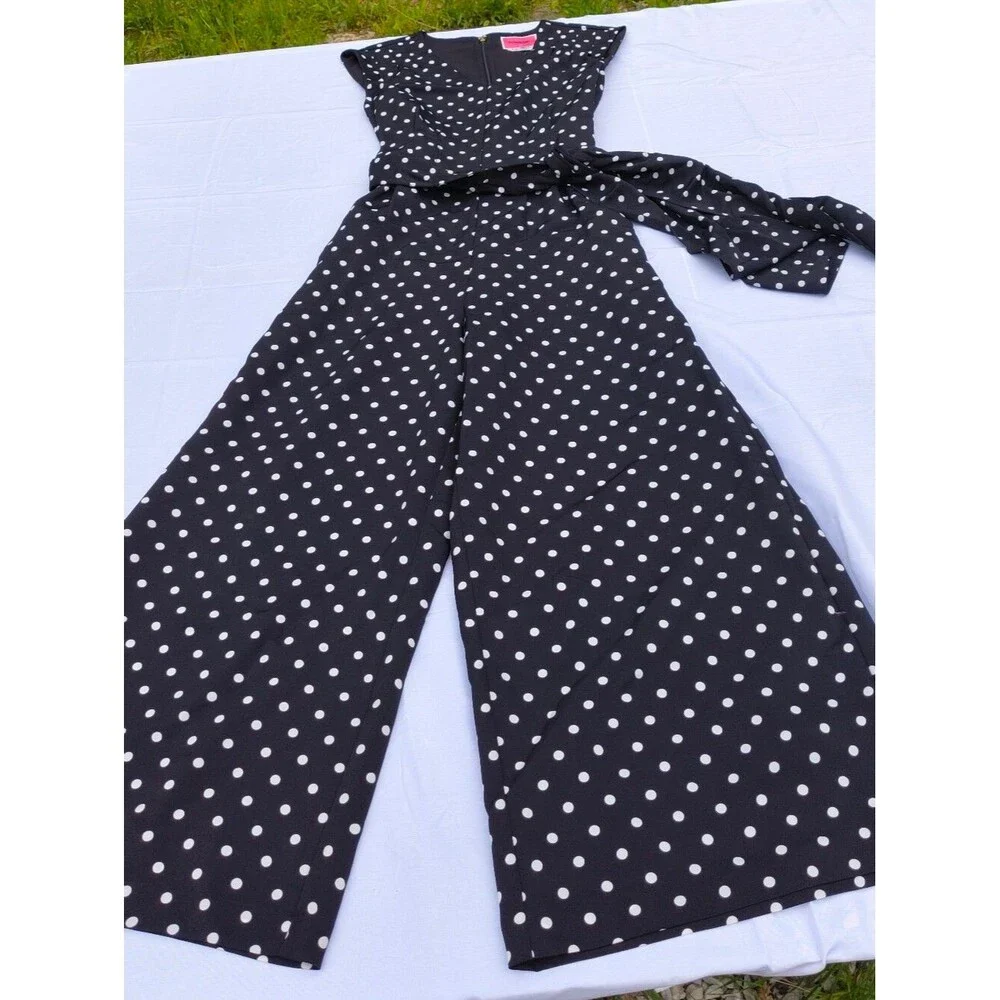 Kate Spade Lia Dot Black and White Polka Dot Wide Leg Jumpsuit - Size 0